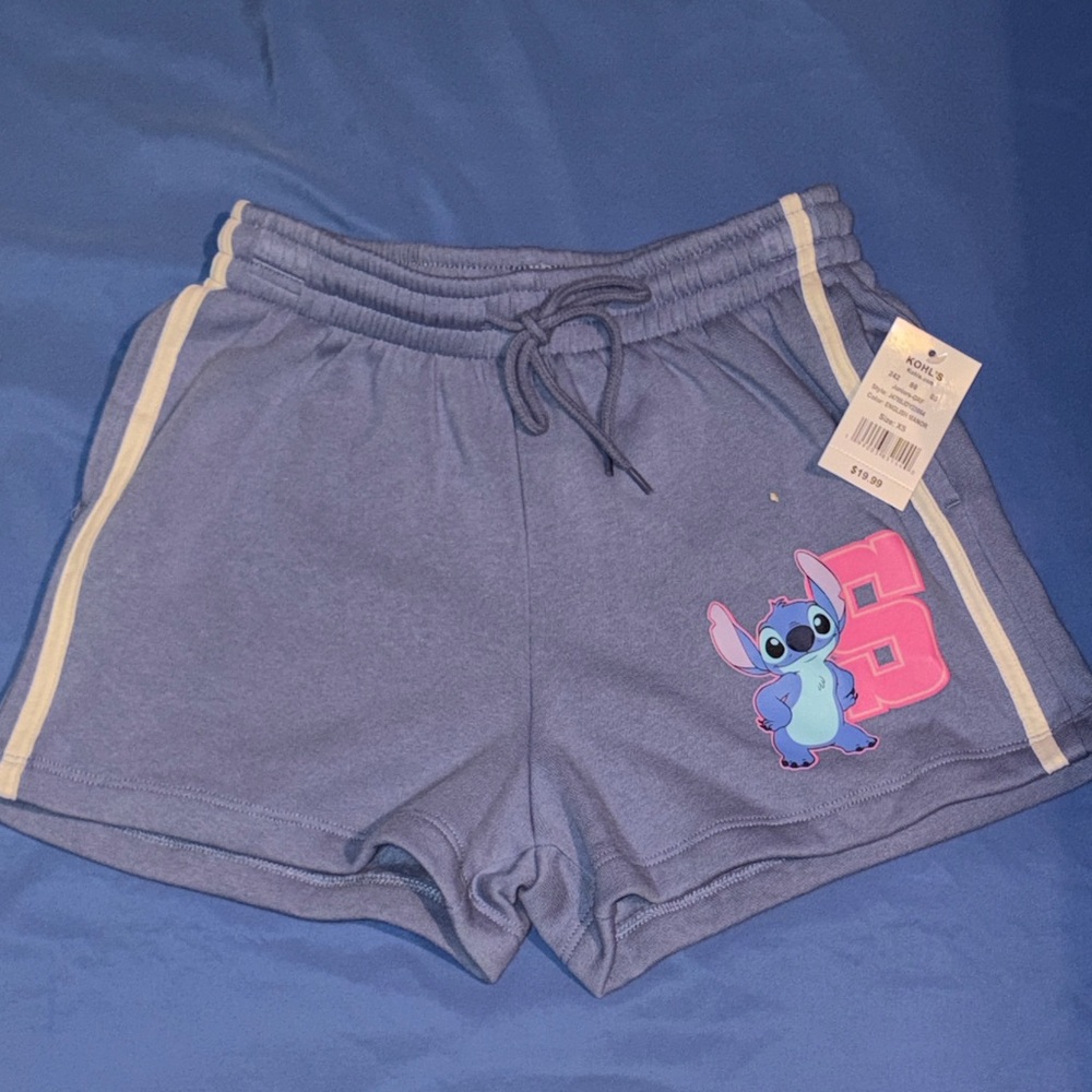 Stitch Blue Athletic Shorts with White Trim